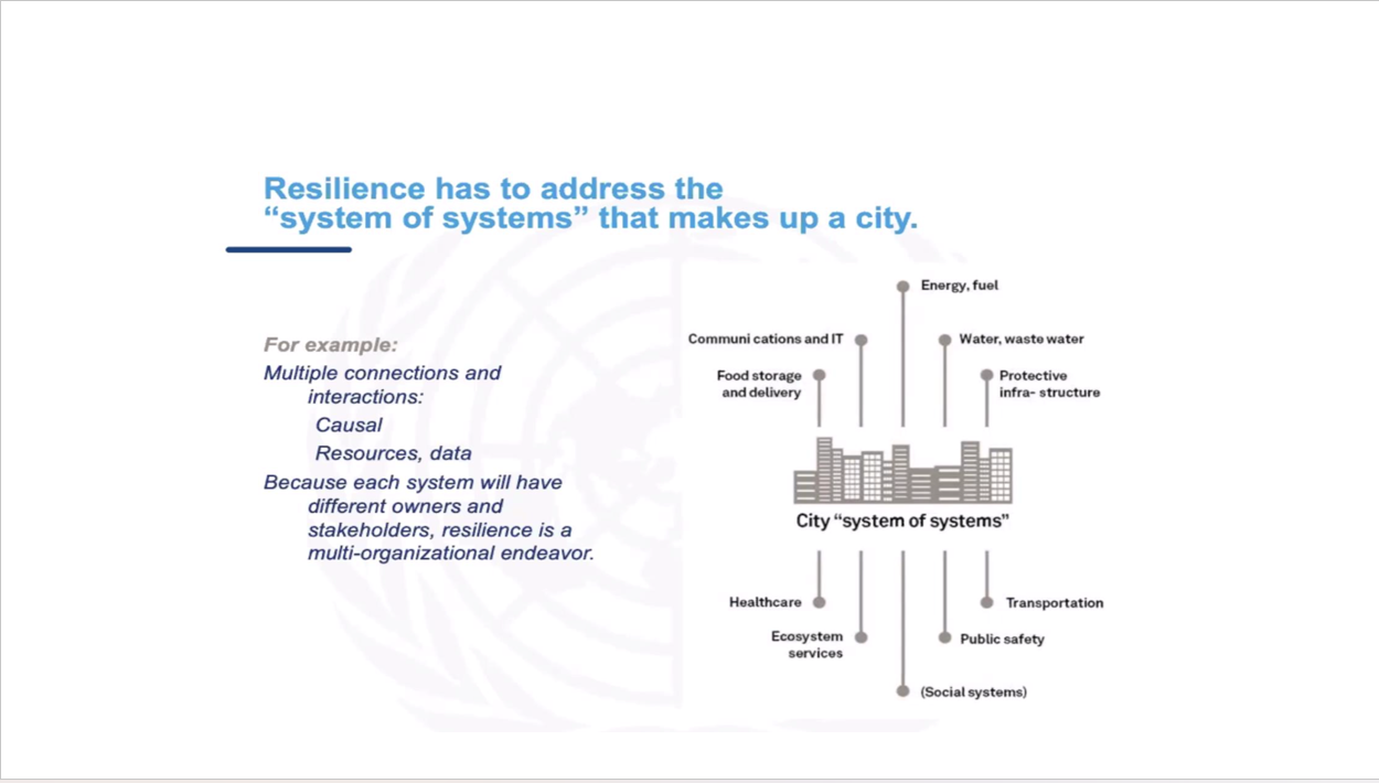 Resilience addresses the system of systems that makes up a city